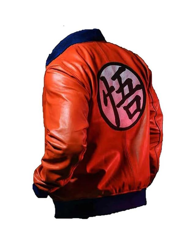 ELK ATTIRE Dragon Bomber Z Kakarot Bomber Jacket, Orange and Black, Leather Cosplay Costume, Zip Front2