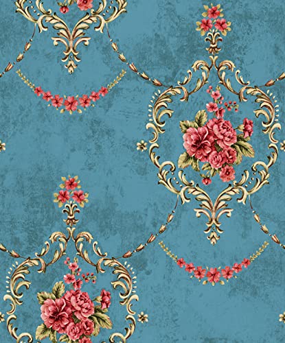 CRIMSON DECORS™ Turquoise Light Blue Floral SELF Adhesive Walpaper for Royal LOOKKING Living Room Reception Area Lounge Hall Peel and Stick Vinyl Wallpaper - 200 * 45 CM - 9 SQFT Approx (B09TBKTSYG) Amazon Price History, Amazon Price Tracker