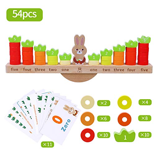 KANKOJO Cool Math Games Montessori Toys Balance Counting Game for Preschool Toddlers Ages 3-5 Wooden Stacking Blocks with Flashcards for Kindergarten Educational - Thumbnail 5