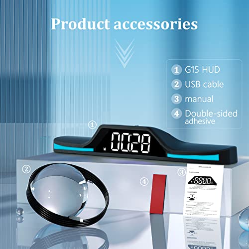 Awolimei Digital Speedometer For Car G15 ，Heads Up Display For Cars With Overspeed Alarm, Fatigue Driving Alarm，Usb Plug And Play，Suitable For All Car (G15) #TOP6