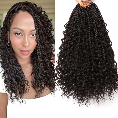 URNICE Goddess Box Braids Crochet Hair-9 Packs Crochet Braids for Black Women 14 Inch Crochet Braids with Curly Ends (Boho 14 Inch (Pack of 9), 2#)