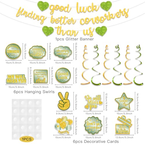 Image of Pre-Strung Good Luck Finding Better Coworkers Than Us Banner, Green Gold Glitter Going Away Party We Will Miss You Decorations, Great for Goodbye Farewell Job Change Party