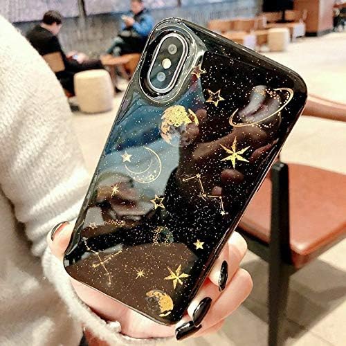 Topwin Space Case Compatible iPhone Xr, Bling Glitter Space Planet Sparkle Stars Moon Cosmos Outter Space Soft Flexible TPU Silicon Case for Apple iPhone Xr (Black)