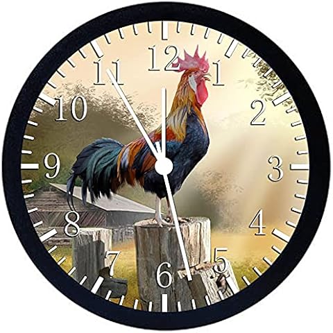 Farmhouse Rooster Wall Clock Large 12" Black Frame Clear Face Silent Non-Ticking Nice for Gift or Décor G30 Cover