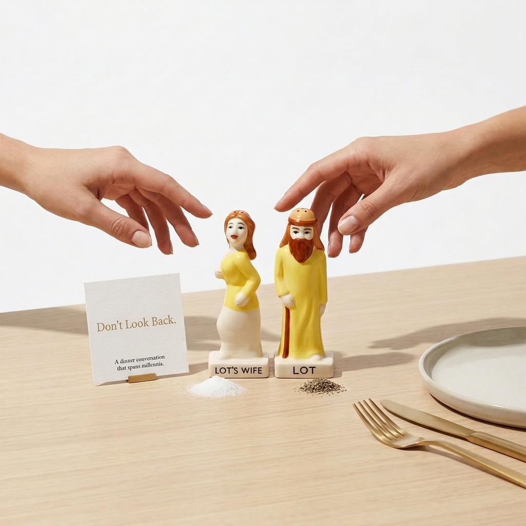 Lot's Wife Biblical-Themed Salt and Pepper Shaker Set, Functional Tabletop Shakers, 4 Inches Tall, Durable Material