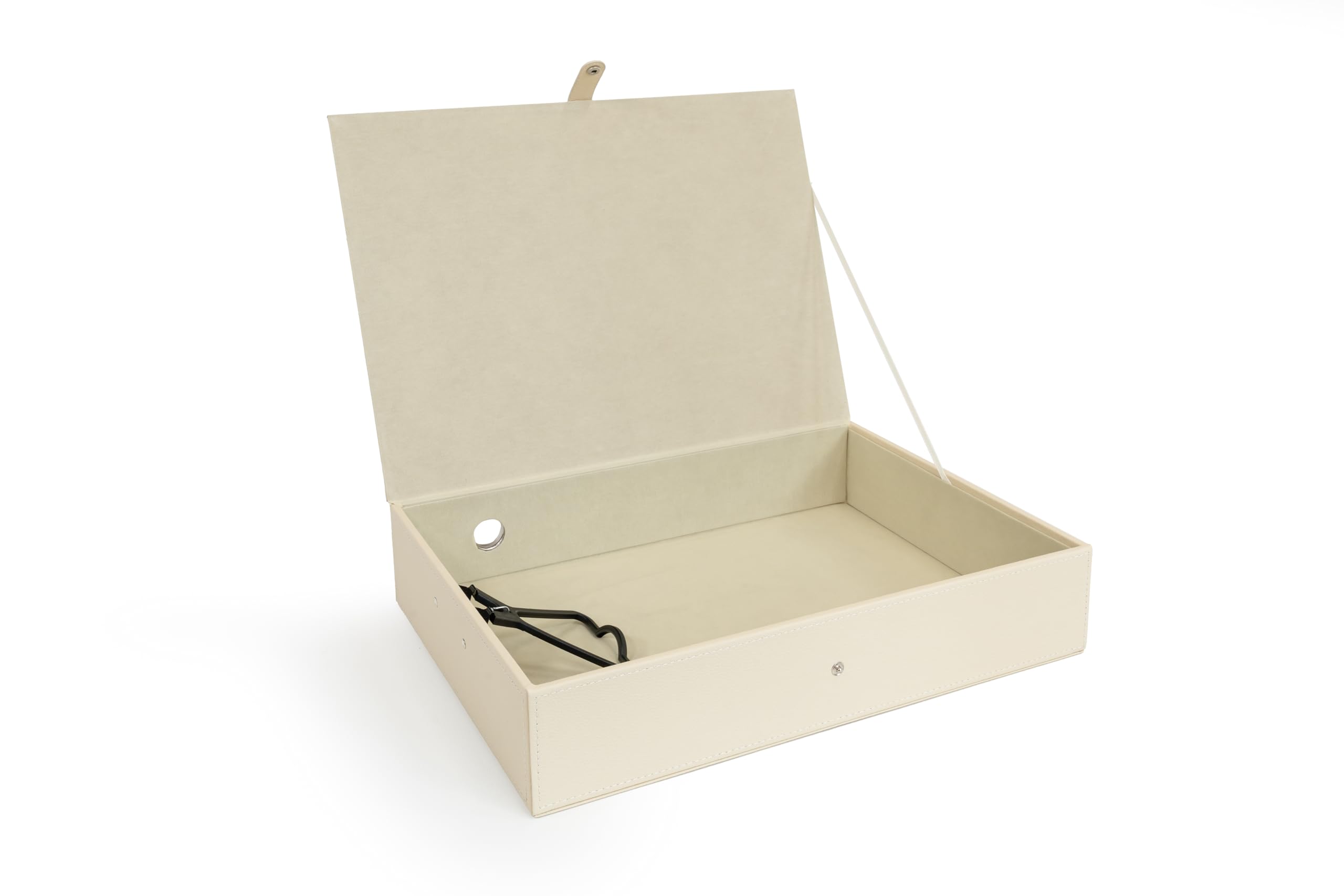 Osco Faux Leather Box File – Paperwork Archive, A4 Document Storage Box with Lock Spring & Press-Stud Fastening, Stylish Home & Office Filing Solution, 37.5×26.5×8 cm, Single, Cream