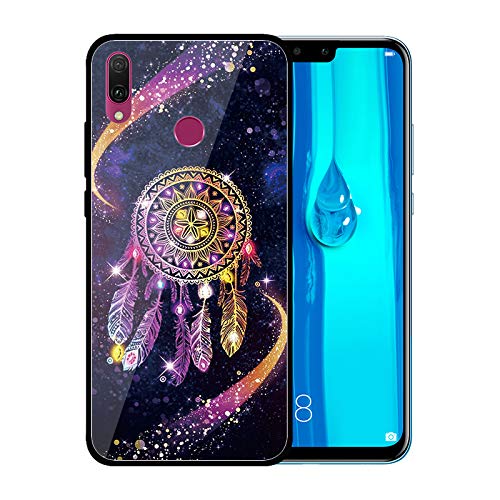 Urhause Tempered Glass Cover Compatible with Huawei Y9 2019 Case Glossy Mirror Case Ultra Thin Starry Sky Hard Cover Dreamcatcher Tempered Glass + Soft Silicone Skin Cover Bumper Anti-Scratch Cover