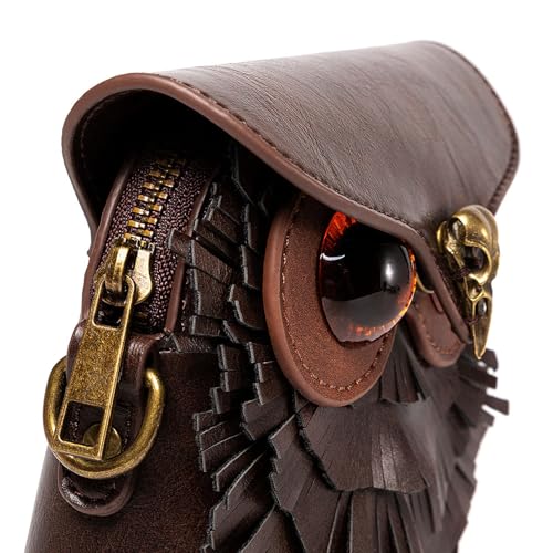 Owl Crossbody Bag Purse Handbag Steampunk Leather Phone Shoulder Pouch Retro Gothic Renaissance Festival Accessory (Owl Brown)3