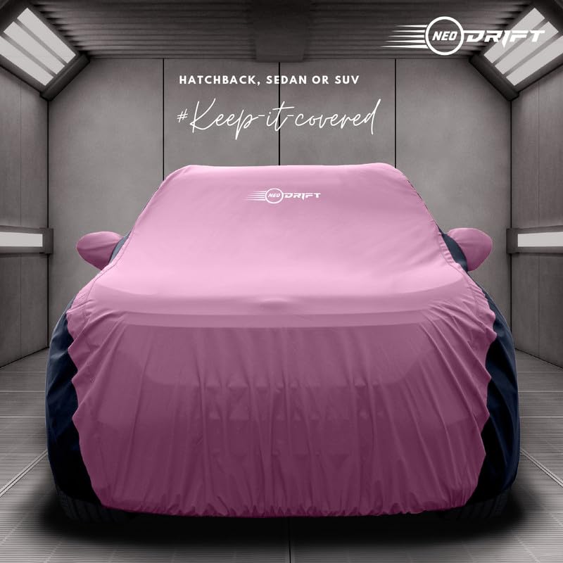 Image of NEODRIFT 'SuperTech' Car Cover for Tata Tiago (Back Long Antenna) (100% Water-Resistant, All Weather Protection, Tailored Fit, Multi-Layered & Breathable Fabric) (Colour: Maroon+Black)