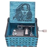 Jack Sparrow Music Box Hand Crank Musical Box Carved Wooden,Play Davy Jone's Theme,Blue