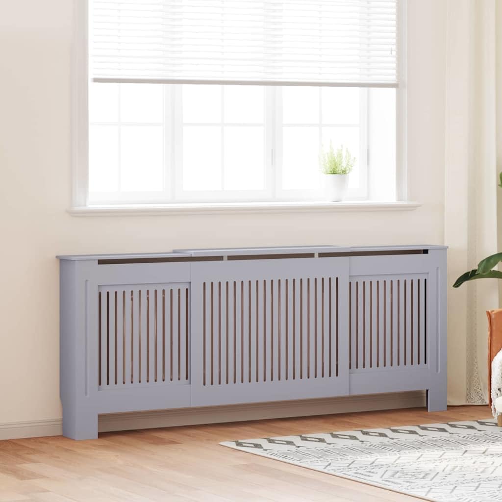 Radiator Cover 2 pcs Grey 80.71 x 8.07 x 32.09 in Engineered Wood Water Resistant Material Efficient Heat Flow with Vertical Slats and Flat Top Shelf for Storage and Safety
