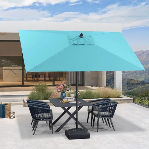 Image of PURPLE LEAF Patio Market Umbrella 10' x 6.5' Rectangle Tilt Turquoise Blue