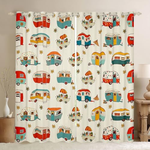 Homewish Happy Camping - Cortinas opacas para ventana de 66 x 90 pulgadas, 2 paneles, vintage, cámper, caravana, viajes, campamentos, ventanas, cortinas rústicas florales para dormitorio