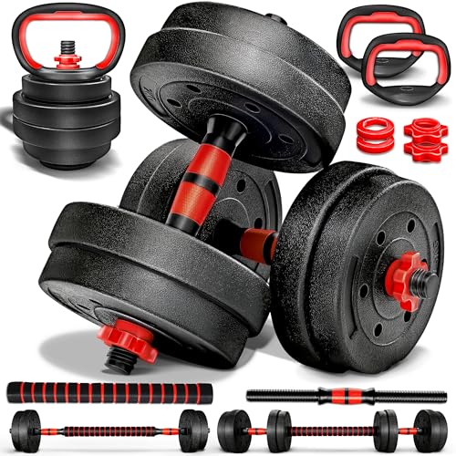 RE:SPORT - RE:SPORT Ensemble d’haltères 2 en 1 avec kettlebell 15 kg, réglables, haltères courts et longs, fermeture en étoile et tube de raccordement