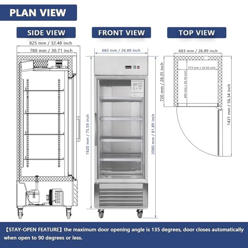 Image of 27 inch Commercial Refrigerators with Glass Door, 18.68 Cu.ft. Reach-in Commercial Fridge, Commercial Fridge refrigerator with Fan Cooling, Digital Temperature Display, ETL Certified for Restaurant, Bar