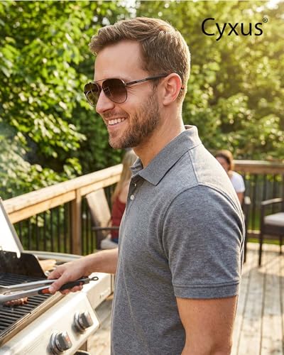 Image of Cyxus Classic Aviator Sunglasses Polarized 100% UV Protection Men Spring Temples Driving 1048