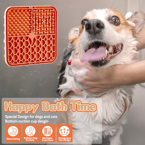 Aileem 4 Stück Leckmatte Hund, Schleckmatte Hund für Welpen Katze mit Saugnapf - Slow Feeder Hunde Leckmatte für Haustier Baden & Fellpflege, mit Silikonspatel + Bürste
