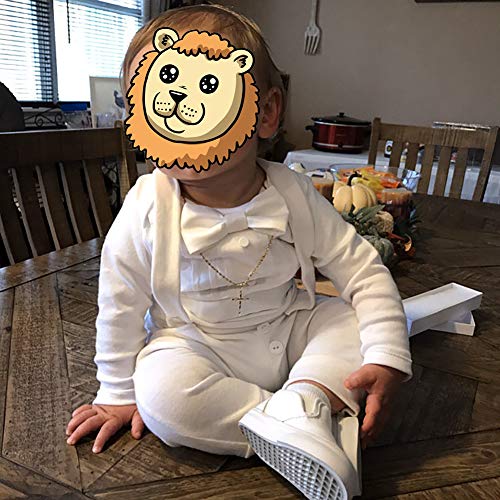 Baptism Outfits For Boys Baby Christening Gowns Gentleman Tuxedo Bow Tie Romper Bodysuit+Suspenders Pants Cake Smash 1St First Birthday Party Outfit Formal Wedding Suit White-Long Sleeve 12-18 Month #TOP4