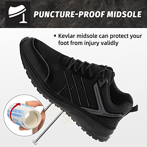 Furuian Steel Toe Shoes For Women Lightweight Safety Indestructible Sneakers Slip Resistant Work Utility Shoes Black #TOP2