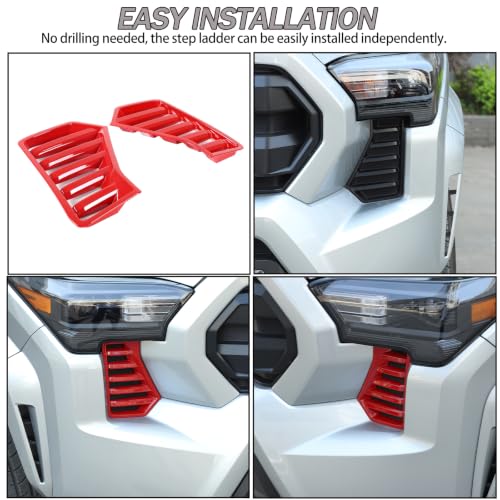 Image of Car Front Headlights Grille Vent Cover Trim Compatible With Toyota Tacoma 2024 2025 ABS Front Side Grill air inlet Vent Panel Cover Interior decoration accessories (Red)