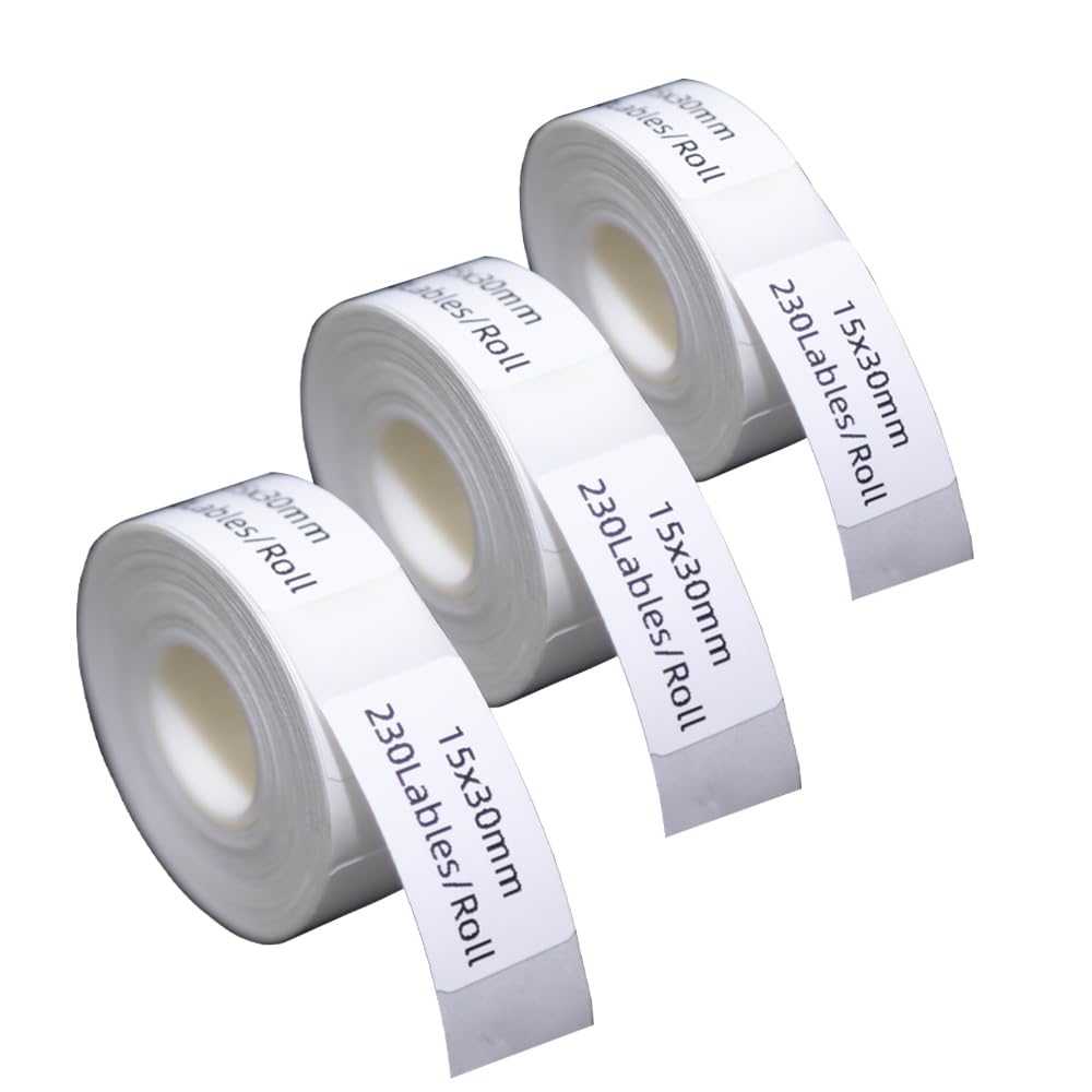 DINGYI 3 Rolls D35 Lables White Sticky Waterproof Label Maker Tapes 15x30mm 690 Labels Thermal Printer Paper for Office Supplies School Home (3)