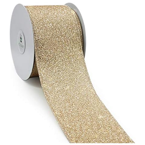 CT CRAFT LLC Glitter Wired Ribbon for Home Decor, Gift Wrapping, DIY Crafts, 2.5 Inch x 10 Yards x 1 Roll, Gold Cover