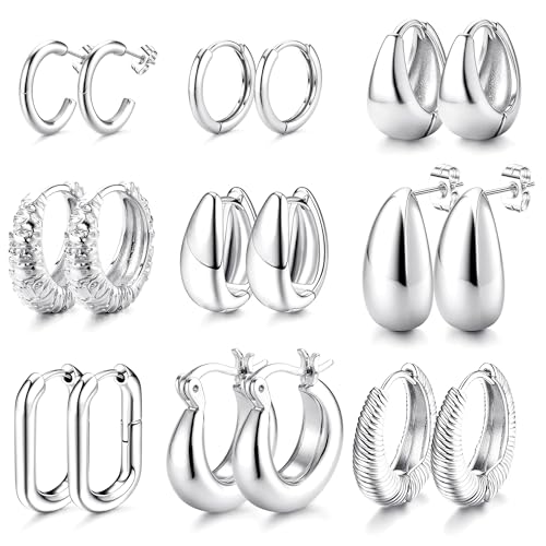 JeweBella 9 Pares Pendientes de Aro Oro Gruesos para Mujer Niña Chapado en Oro de 14K Hipoalergénicos Pendientes Aro Gruesos Abiertos Trenzados Pequeño Dorados Conjunto de Joyería Regalos