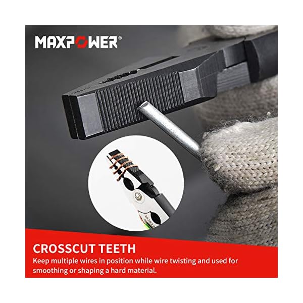 MAXPOWER Zangenset, 3-teilig Kombizange/Spitzzange/Seitenschneider mit Funktion von Abisolierzange/Crimpzange/Drahtschneider zum Abisolieren, Crimpen, Schneiden und Polieren Verwendet Werden – Bild 7