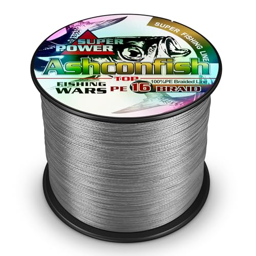 Ashconfish 16 Strands Hollow Core Braided Fishing Line 2000M/2187Yards 80LB Gray