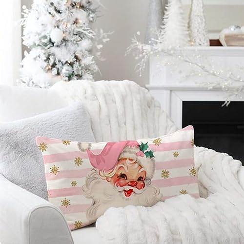 Pandicorn PP-104-12 Christmas Pillow Covers 12X20 Inch Pink Vintage Santa Claus Christmas Decorations Retro Farmhouse Winter Holiday Lumbar Decorative Throw Pillow Cases thumb #1