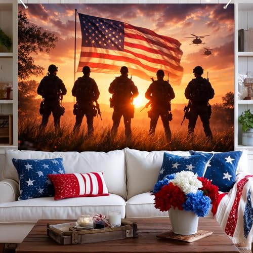 Image of BlissYard Veterans Day Military Tribute Backdrop 8x6ft 4th of July Patriotic Soldier Appreciation Banner Patriotic Soldier Honor Decorations Military Appreciation Decor Independence Day Party Decor