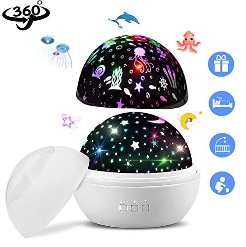 Veilleuse Enfant,Projecteur Etoile Rotation à 360u00b0Lampe Projecteur Lumiere Plafond Led Veilleuse 8 Couleur Mode,USB Rechargable Décoration de Chambre à Coucher Cadeau pour Bébé,Noël, Anniversaire