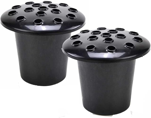 Angraves Set of 2 Black Memorial Grave Vases And Lids Black For Fresh and Artificial Flowers Pot Holder (13 x 11cm)