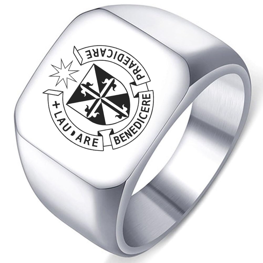Solid Steel Dominican Order Coat Of Arms Catholic Mens Womens Signet Ring Band