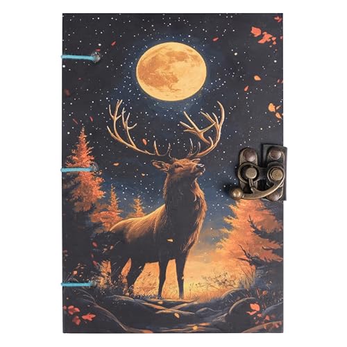 Image of CRAFT JUNKY Journal Diary with Handcrafted Box, 5 x 7 Inch Special Binding Unruled Lock Diary for Girls, Art Book with Aesthetic Print Sketch Book for Artists, 200 Acid-Free Pages A5 (DEER)