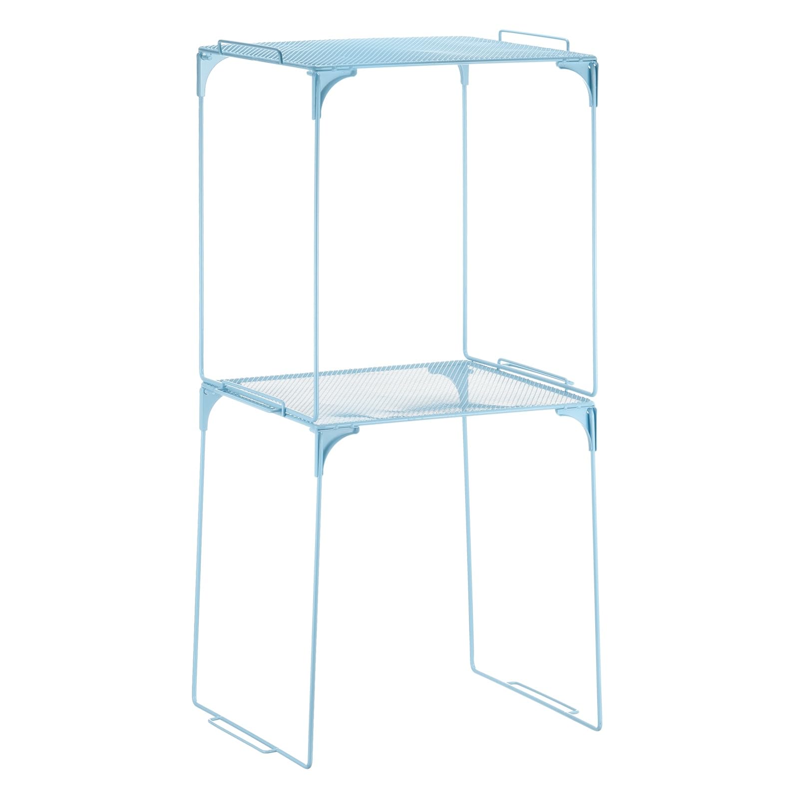 PATIKIL 2 Pcs Locker Shelf Organizer, Stackable Metal Storage Rack Organizer for Home Kitchen Office Gym Space Saving Utility Shelving, Light Blue