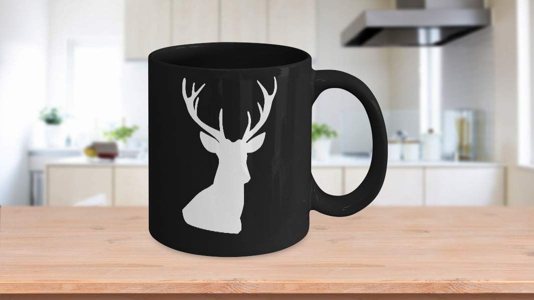 GIVEMEFIVER Buck Mug Black Coffee Cup Funny Gift Deer Elk Hunter Big Rack Dad Grandpa Printed Coffee and Tea Ceramic Mug- 320 ML Ceramic Coffee Mug 9419