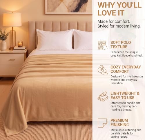 Image of HOMEKART 300 TC All Season Solid /Plain Lightweight Polar Fleece Double Bed Blanket (230 x 230 cm), Light Beige