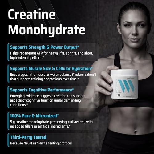 Image of Swolverine Creatine Monohydrate Powder - 5g Micronized Creatine, Third-Party Tested, Single-Ingredient, Supports Muscle Strength, Power, Recovery & High-Intensity Performance, 30 Servings, Unflavored