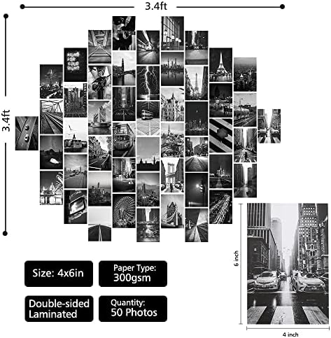  Collage Kit - Black White Wall Collage Kit Aesthetic Pictures, 50 Set 4''x6'' Wall Dorm Room Decor for Grils Boy,Dorm Photo Display, VSCO Posters for Bar.