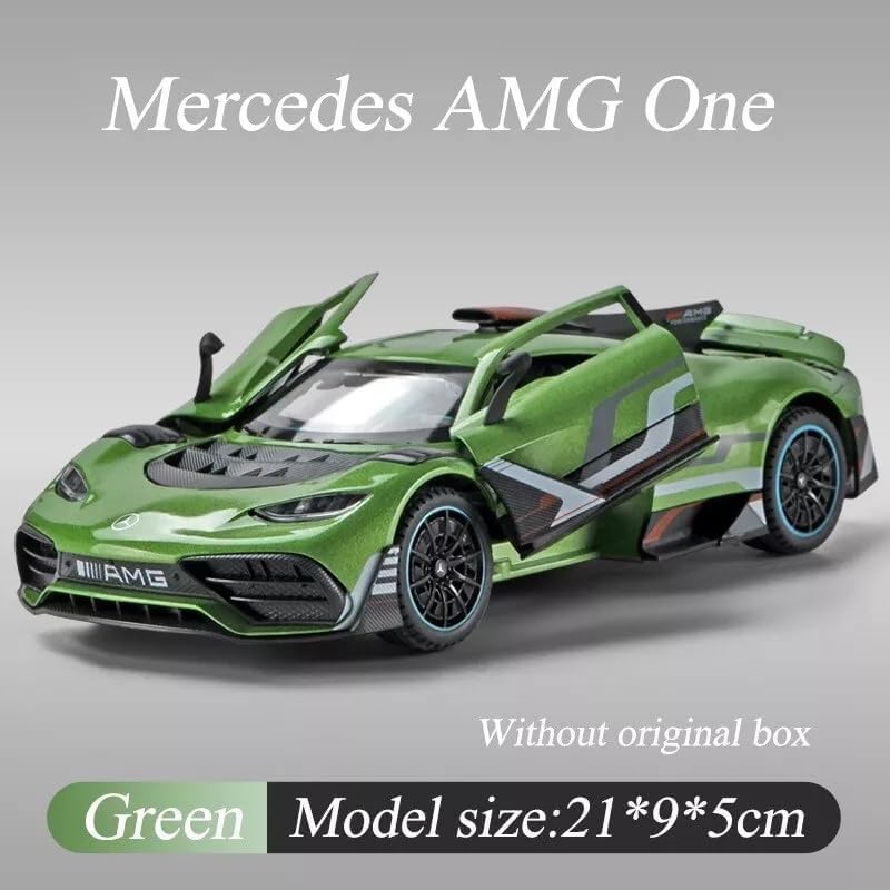 Image of 1:24 Scale Big Mercedes Benz AMG ONE Metal Diecast Car for Kids with Openable Doors, Sound, Light Effects, Pullback Function, Grey