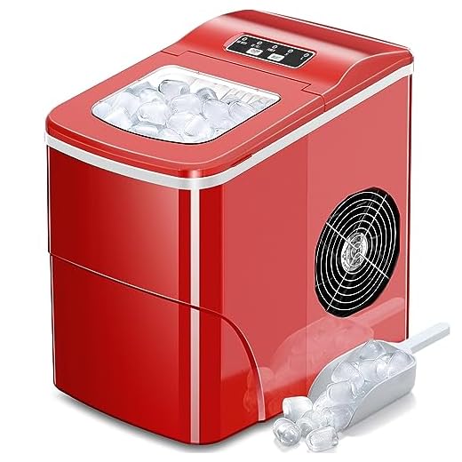 AGLUCKY Counter top Ice Maker Machine,Compact Automatic Ice Maker,9 Cubes Ready in 6-8 Minutes,Portable Ice Cube Maker with Scoop and Basket,Perfect For Home/Kitchen/Office/Bar (Red)