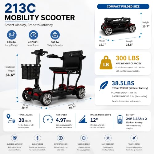 38.5lbs Long-Range Mobility Scooter