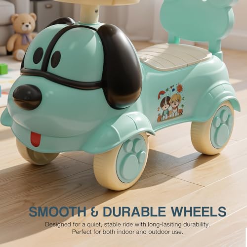Image of Scooby Ride on Cars for Kids | Portable Baby Push Ride-ons with Music & Toy Storage | Indoor Kids Car with Lights & Safety Backrest | Outdoor Rider Cars for Kid 1 to 3 Years (Green)