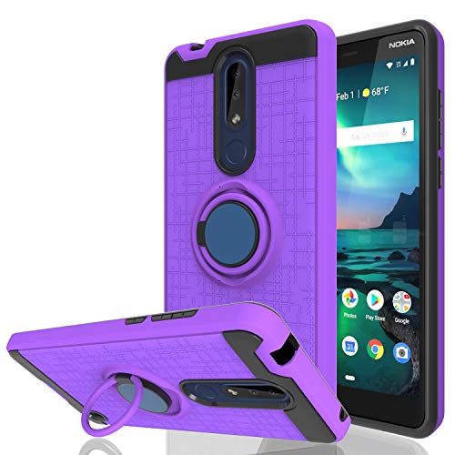 Wtiaw for:Nokia 3.1 Plus Case,Nokia 3.1 Plus Phone Cases,360 Degree Rotating Ring Kickstand [TPU+PC Material] Hybrid Dual Layer Defender Case for Nokia 3.1 Plus-CH Purple