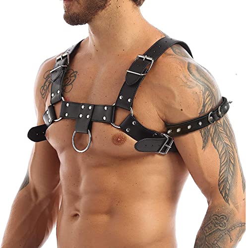 Leather Men's Shiny Body Chest Harness Belt Adjustable Buckle Straps Costume