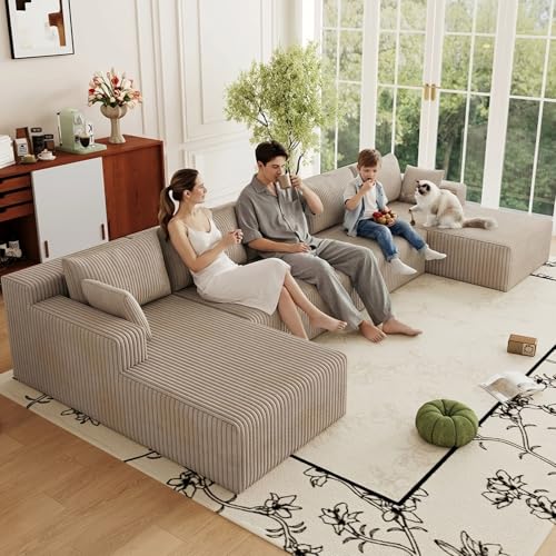 Image of 160 inch Modular Sectional Sleeper Sofa, Boneless Cloud Couch for Living Room, U Shaped 3 Seat Sofa with Deep Seat, Free Combination, Couch in a Box, No Assembly Required (Camel)
