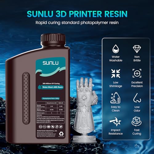 Image of SUNLU 2000g Water-Wash ABS Resin, Combines features of ABSLIKE Resin & Water Washable Resin, Non Brittle, High Precision, Low Shrinkage, Fast Curing 3D Resin for LCD DLP SLA 3D Printers, 2KG Black
