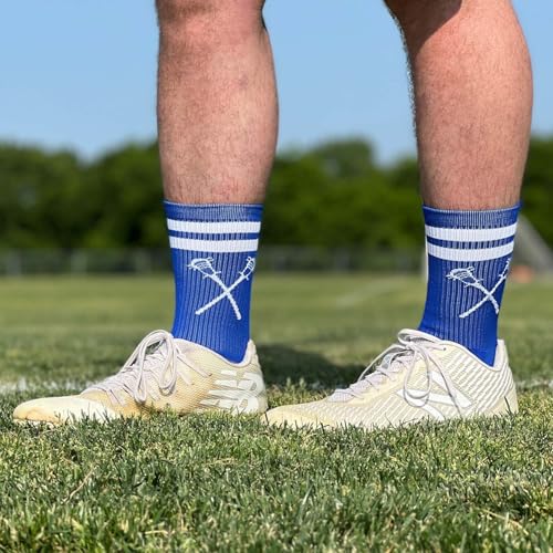 Image of ChalkTalkSPORTS Lacrosse Socks - Cushioned Mid-Calf Crew - Crossed Sticks | Moisture-Wicking Performance Blend, Athletic Lax Gear, Stay-Up Technology, Arch Support, Breathable, Boys and Men
