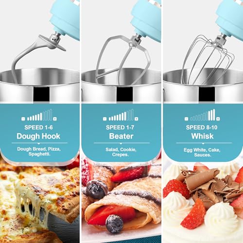 Image of Kitchen in the box 7QT 900W 10-Speed Stand Mixer, Tilt-Head Kitchen Electric Mixer with Dough Hook, Whisk & Flat Beater(Blue)